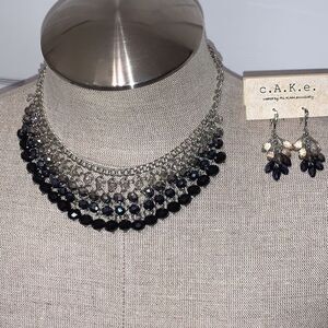 c.A.K.e. by Ali-Khan New York Tiered Beaded Black 18" Necklace Earrings Set